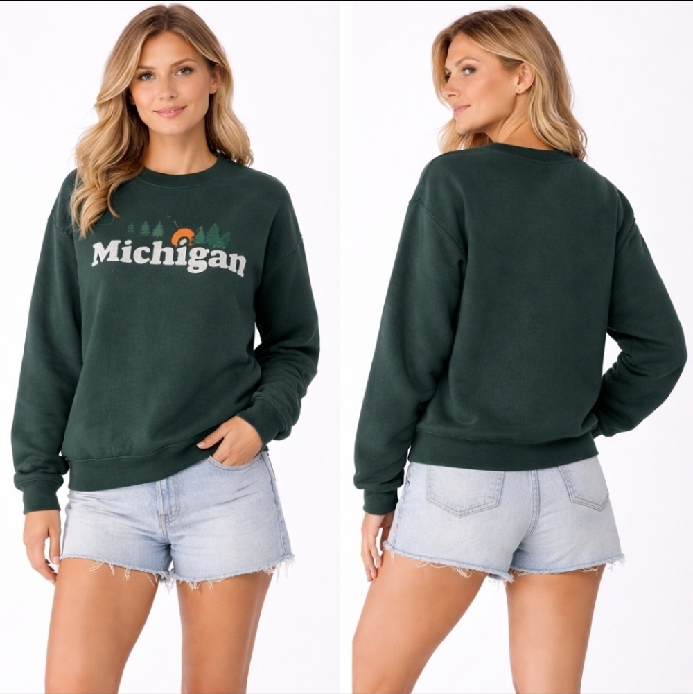 Unparalleled Apparel Michigan Graphic Crewneck Sweatshirt Green Size M